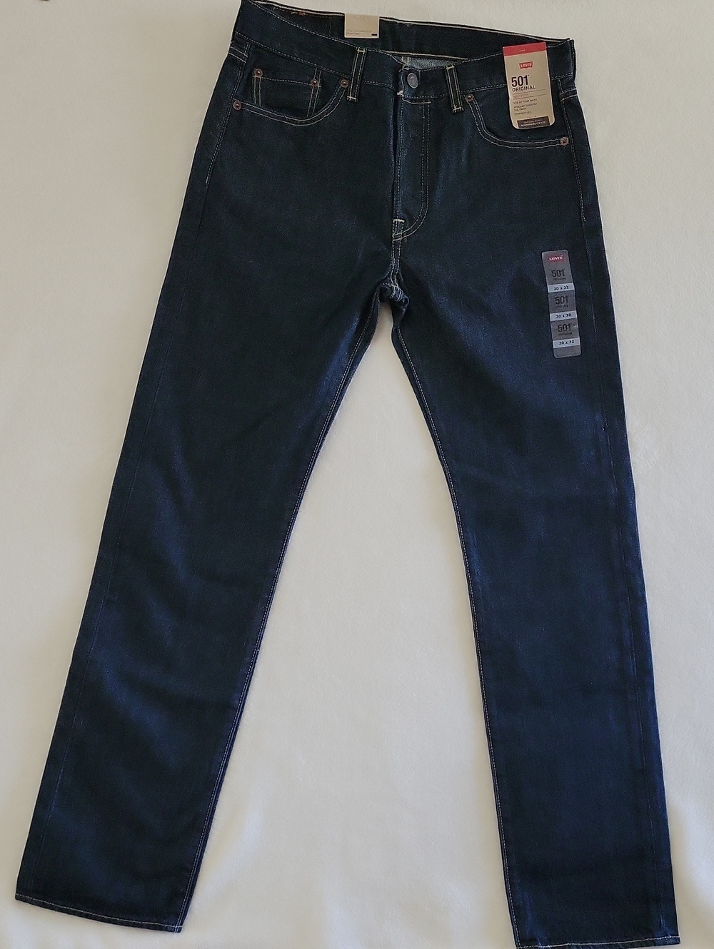 Levis 501 Original‎ Fit Men's Button Fly Jeans 30x32 Dark Blue Straight Leg NWT